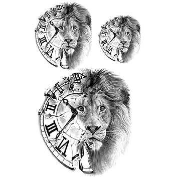 Tatmods Lion Head Clock Wrist Arm Hand Design Temporary Tattoo Waterproof Tattoo For Men and Woman
