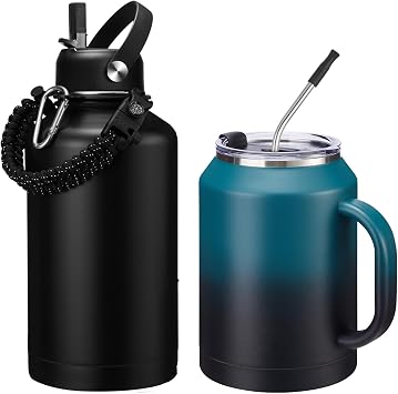 64oz Insulated Water Bottle & 50oz Insulated Mug Black Indigo Bundle