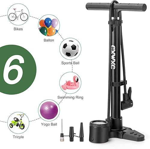 Miniatura 6 de Bomba de bicicleta con manómetro - Bomba de neumático de bicicleta de 160 PSI se adapta a válvulas Presta y Schrader - Bomba de aire portátil para