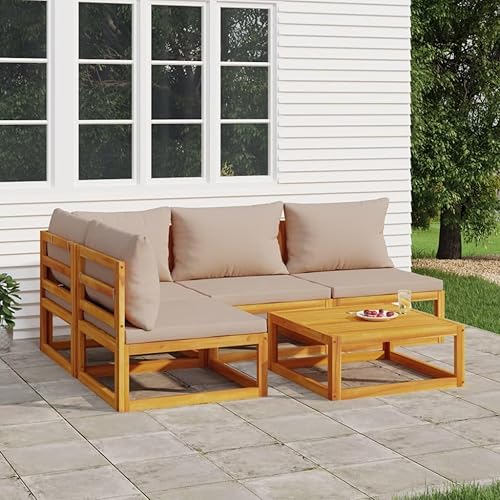 Miniatura 31 de 7-Piece Outdoor Patio Furniture Set with Green Cushions Solid Acacia Wood Modular Conversation Set for Backyard Balcony Porch Green/2x Corner + 4x