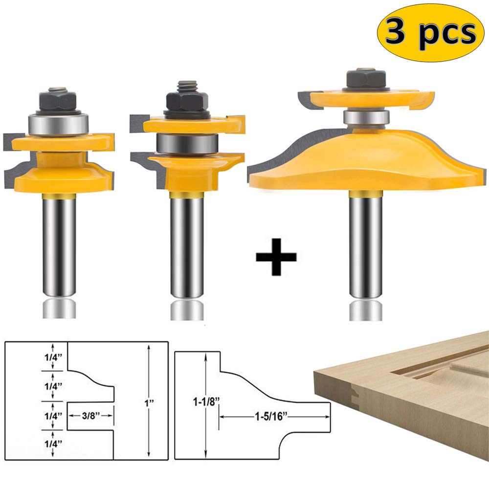 OLETBE Router Bit Set 1/2-Inch Shank, 3 PCS Round Over Raised Panel Ogee Cabinet Door Rail and Stile Router Bits, Woodworking Wood Cutter, Wood Carbide Groove Tongue Milling Tool(Orange)