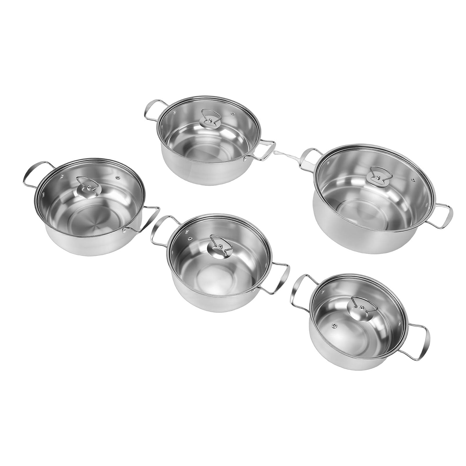 Ejoyous Zestaw naczyń ze Stali Nierdzewnej, materiał SUS, Wszechstronne Przybory Kuchenne z Uszczelnionymi Szklanymi Pokrywkami, Idealny do Gotowania Rodzinnego od 18 Cm do 26 Cm