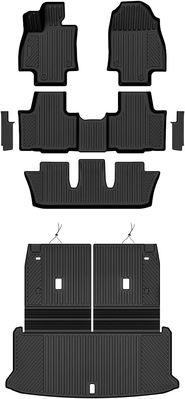 Auxko All Weather Floor Mats Cargo Mat with Backrest Mat Rear Door Sill Protector for Lexus TX 2024 2025 6-Seater TPE Liners All Season Accessories Guard Odorless Anti-Slip Floor Liners Trunk Tray TX 6P|2024-2026|full set|black