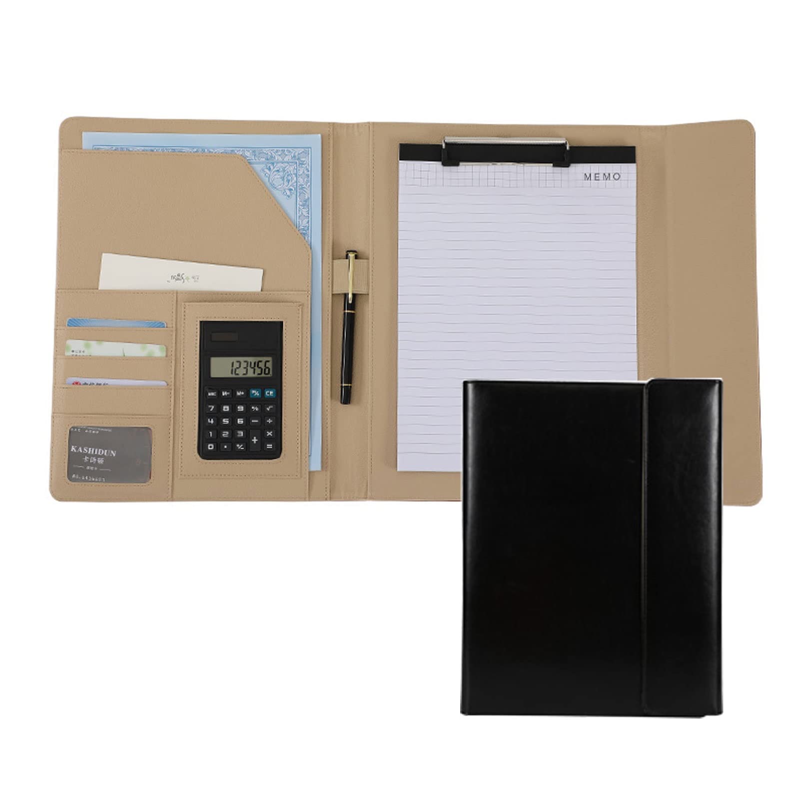 Portfolio A4 en cuir noir avec calculatrice et bloc-notes pour organiser vos documents professionnels