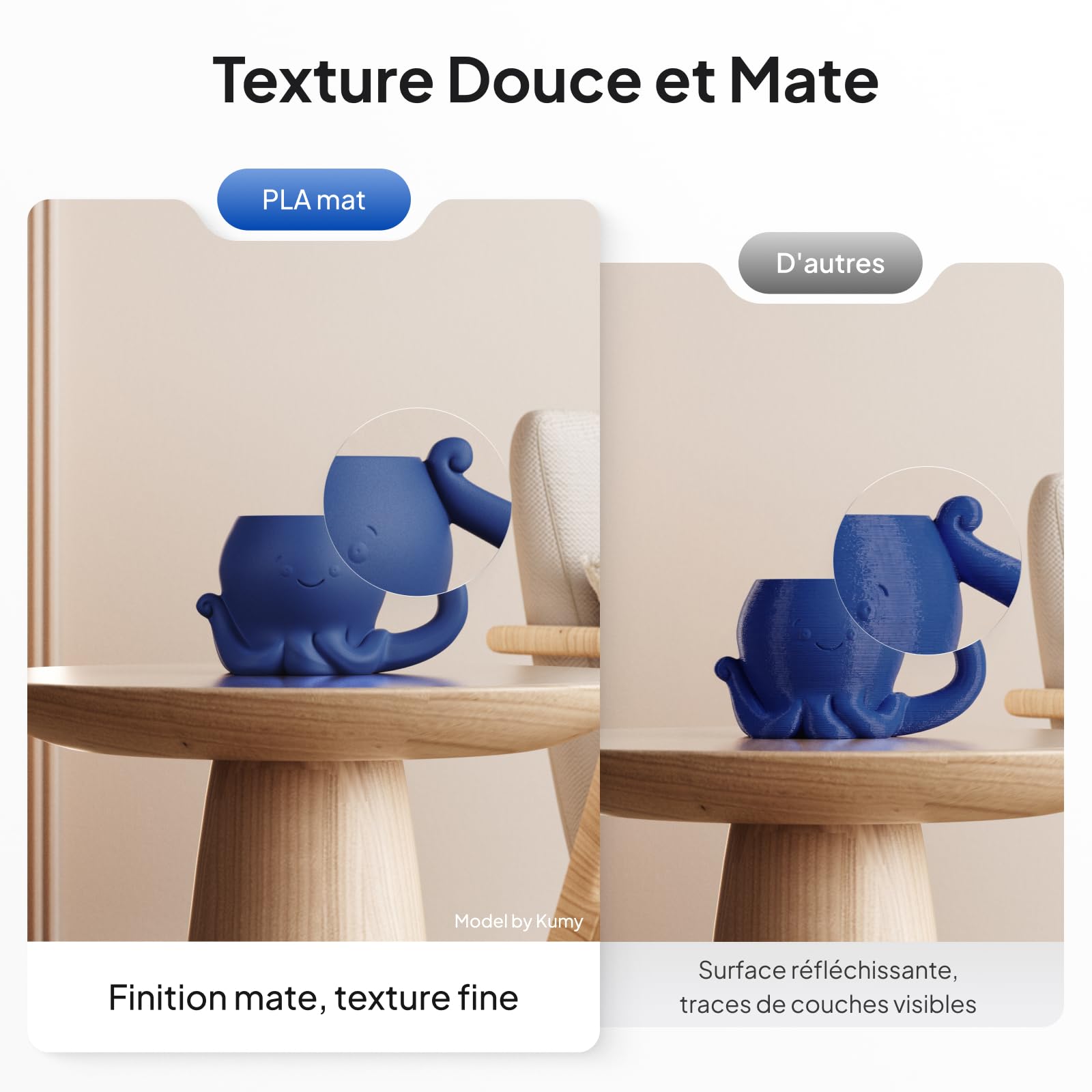 DEEPLEE Matte PLA Filament 1.75mm Bleu Marine, Beige 4kg