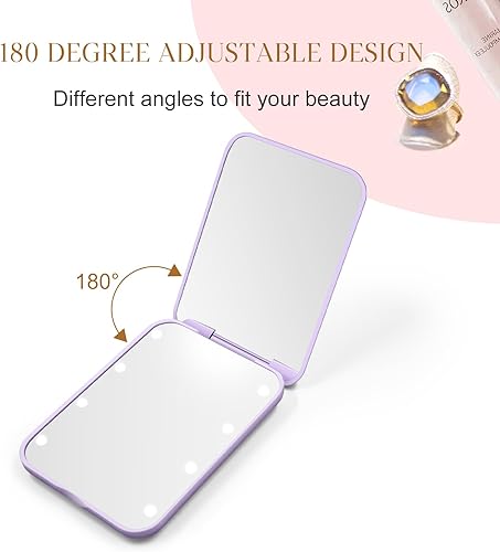 Miniatura 13 de Espejo compacto, espejo de bolsillo LED de aumento 1X/3X con BIattery interno, mini espejo para bolso, bolsillo, viaje y regalo (rosa)