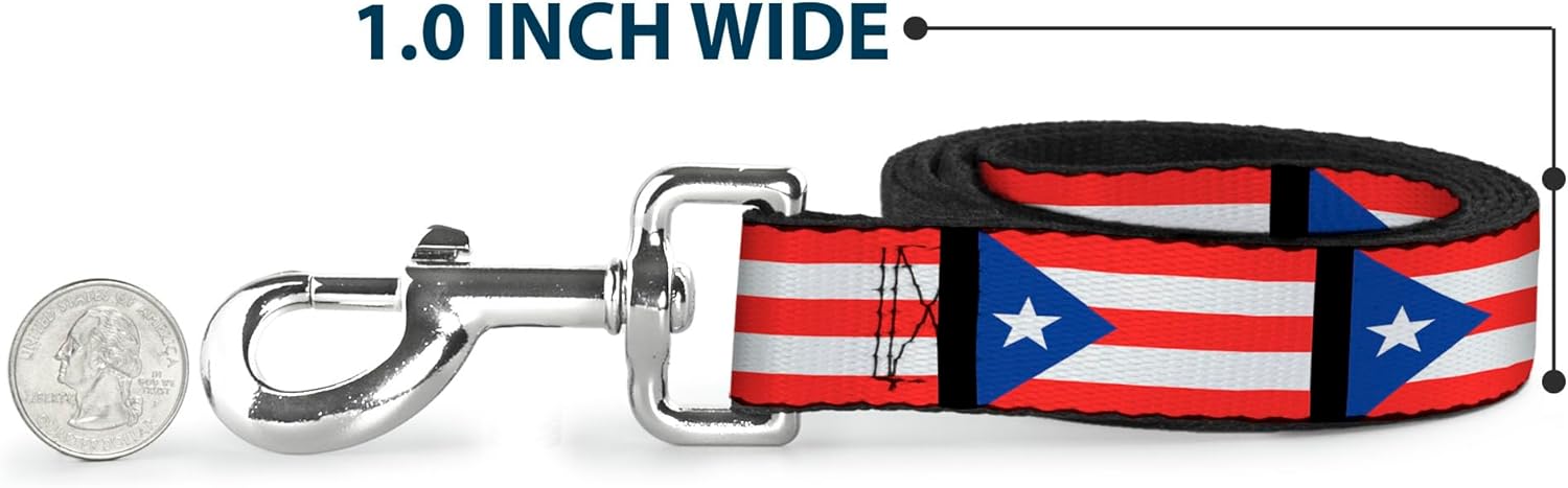 Dog Leash Puerto Rico Flag Repeat Black 4 Feet Long 1.5 Inch Wide