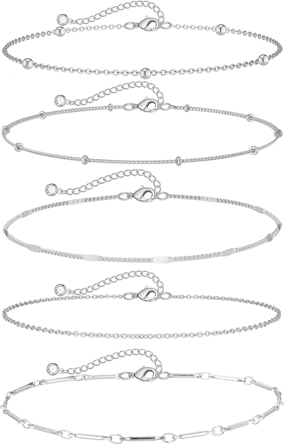 Anklets for Women 14K Gold/Silver Plated Ankle Bracelets Trendy Waterproof Boho Anklets Set Adjustable Dainty Cute Diamond Beaded Heart Non Tarnish Summer Beach Jewelry Gift