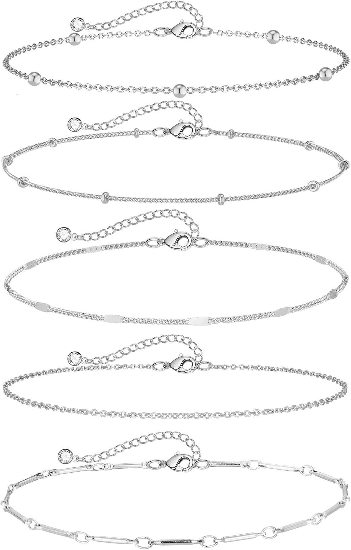 Anklets for Women 14K Gold Silver Plated Ankle Bracelets Trendy Waterproof Boho Anklets Set Adjustable Dainty Cute Diamond Beaded Heart Non Tarnish Summer Beach Jewelry Gift