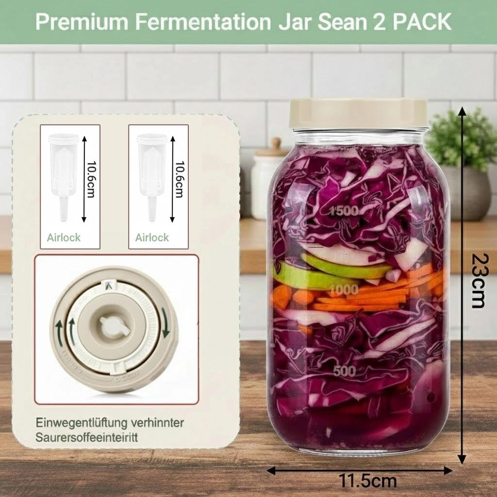 Barattolo per fermentazione, contenitore per kimchi, confezione da 2 barattoli da 2L con chiusura per fermentazione e indicatore di data, per crauti, kimchi, sottaceti e starter per pasta