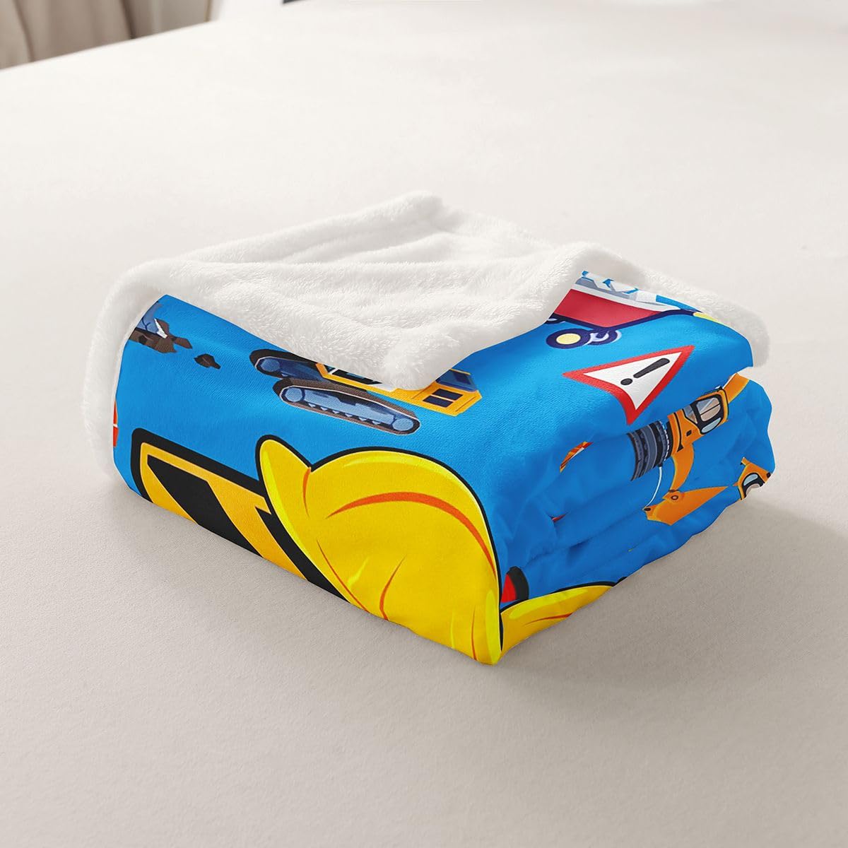 Loussiesd Pojazdy budowlane koc polarowy koparka litera F Sherpa koc dla dzieci kobiet mężczyzn pluszowy puszysty kreskówka samochód traktor królowa 228 x 229 cm na łóżko kanapę krzesło salon