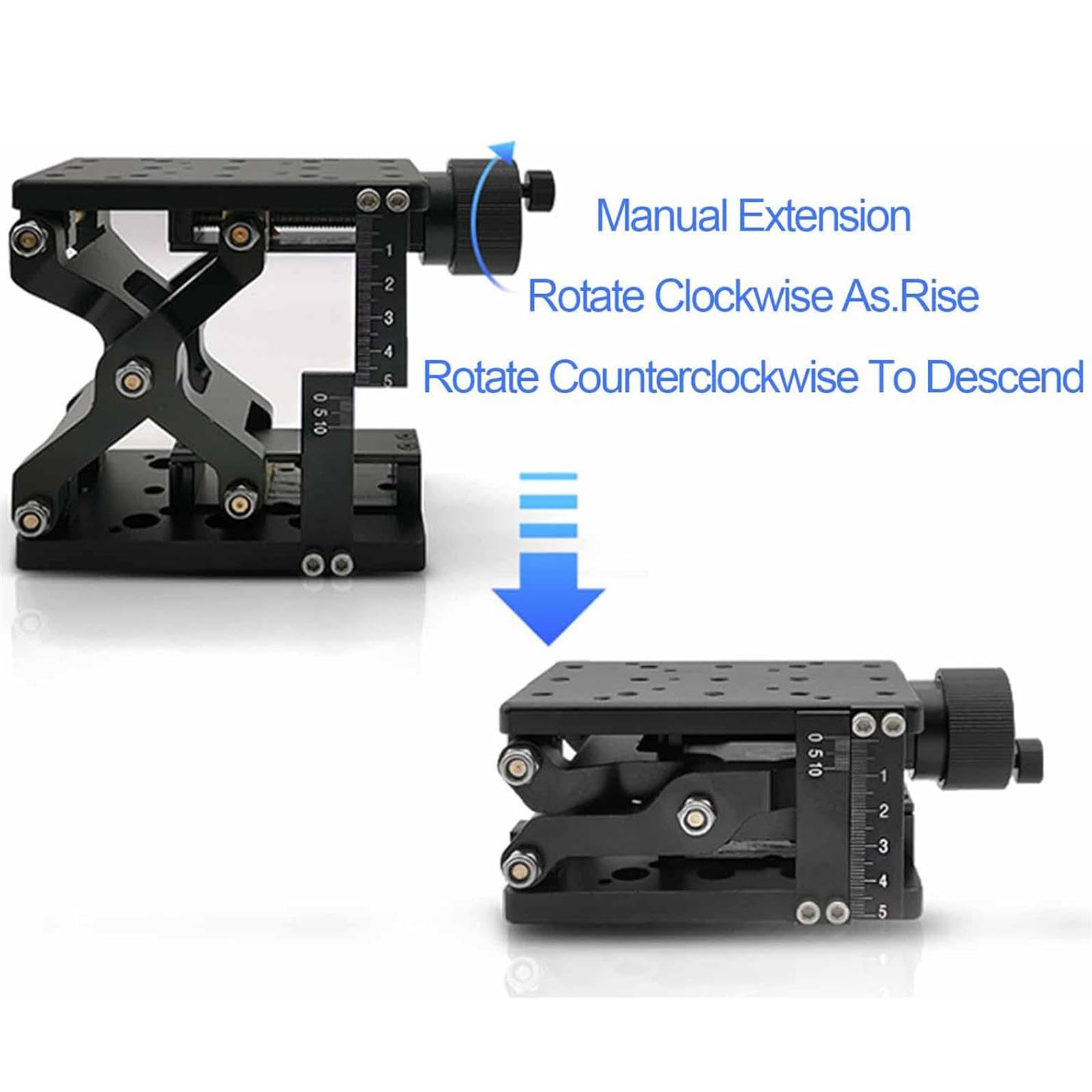 Z-Axis - Plataforma de elevación manual con regla de escala, plataforma de elevación deslizante óptica de 60 mm de alto, capacidad de carga de 20 kg, urement de desplazamiento preciso