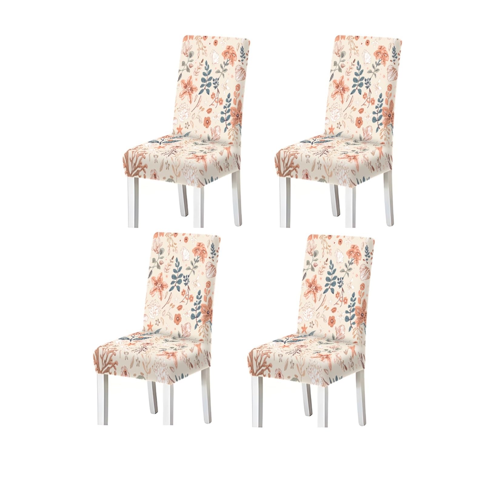 Bosuybn One Color Beige Dusty Blue Terracotta Botanical Print Dining Chair Covers Set Of 2/4/6, Stretch Slipcovers For Kitchen Dining Room Furniture Protectors For Home Dining Room(4Pcschair Cover)