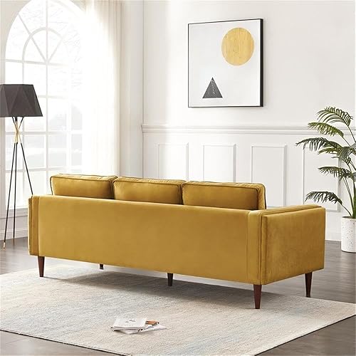 Miniatura 6 de Hudson Living Room - Sofá moderno de terciopelo con respaldo de almohada de mediados de siglo, color amarillo oscuro