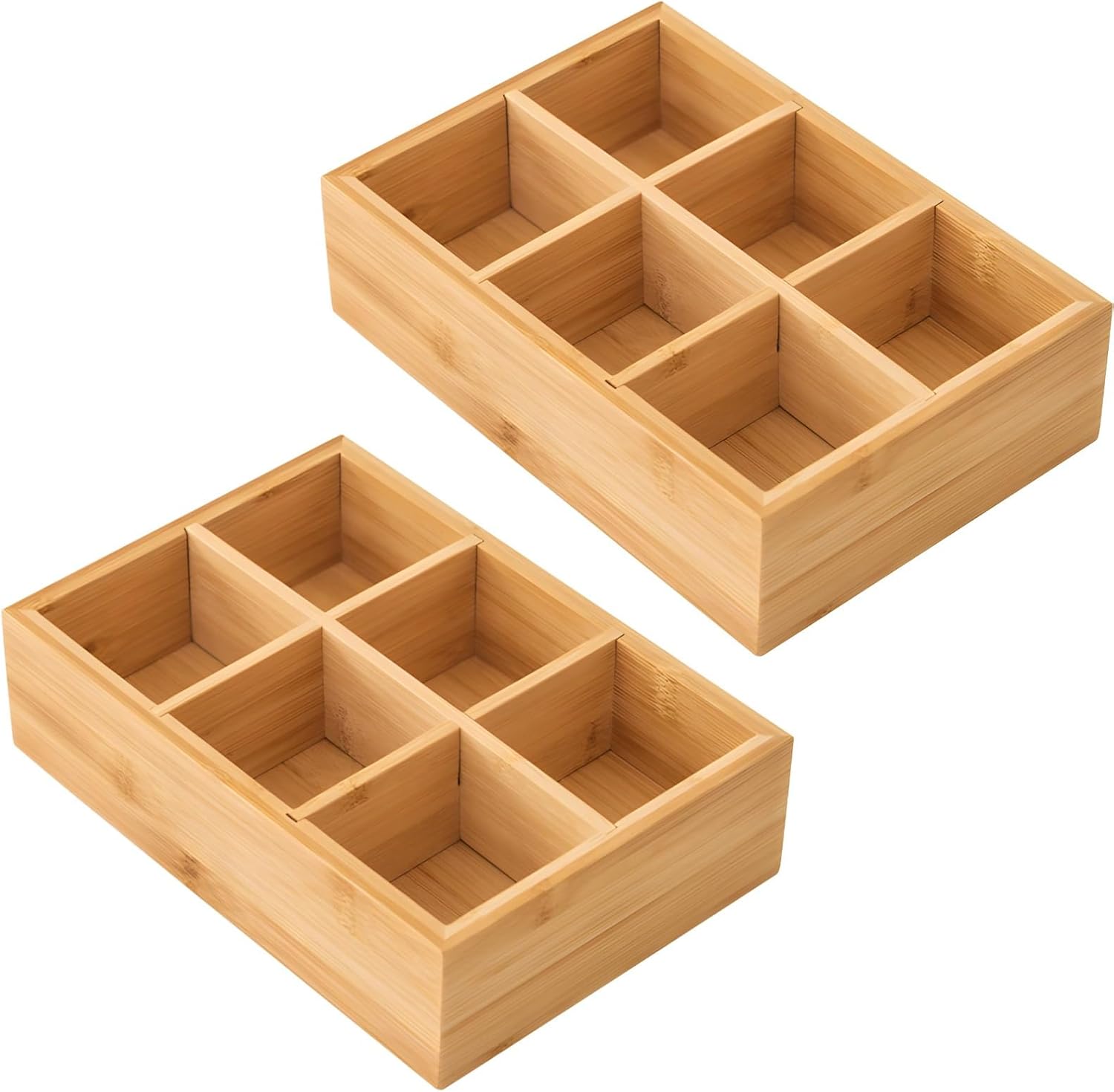2 Wooden Tea Bag Organizers with 6 Compartments, Ideal for Storing Tea, Coffee Pods & Sugar Packets, 9.4 X 6.5 X 2.5