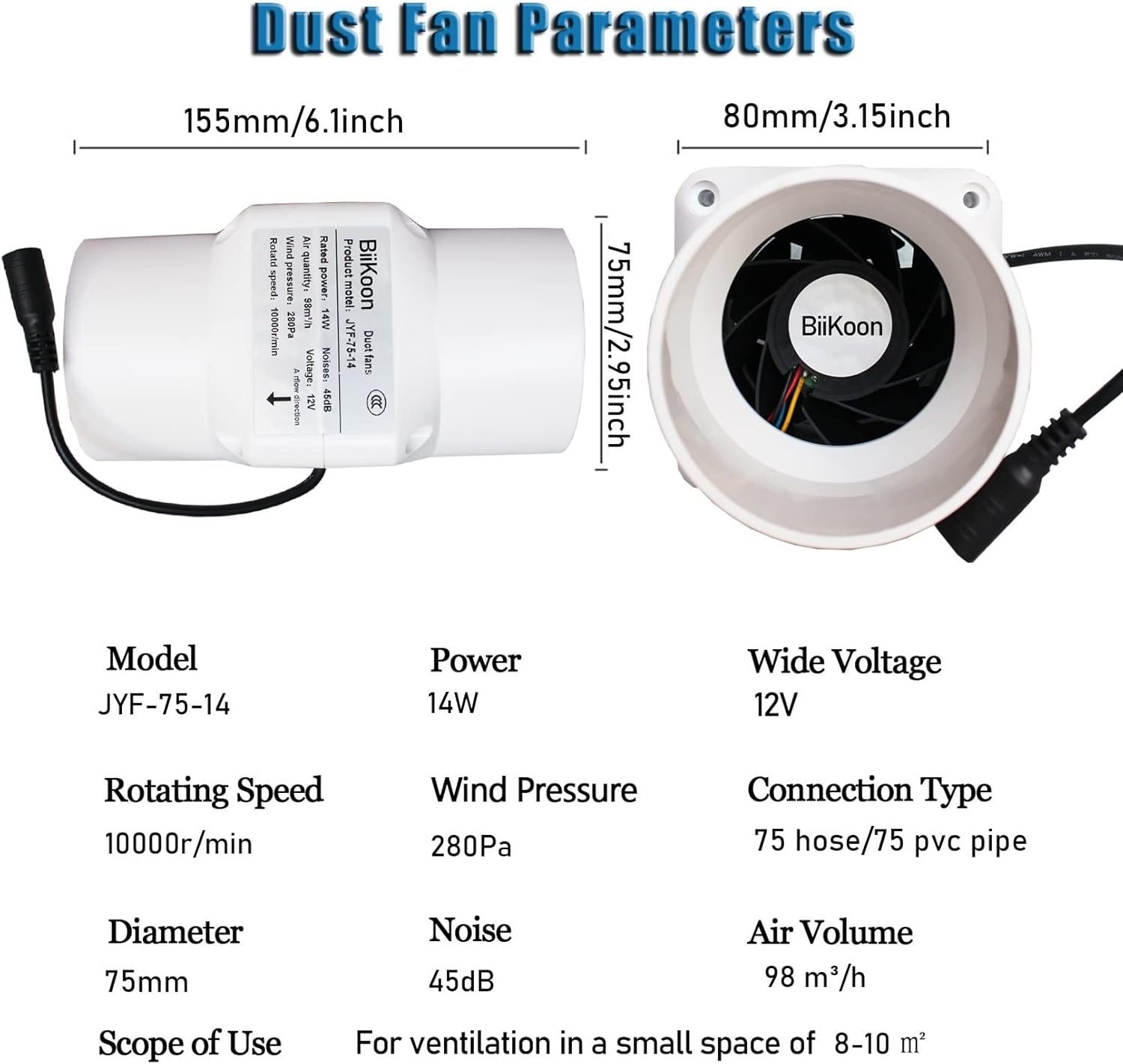 HVAC Exhaust Ventilation Fan 3 Inch 12v Inline Duct Fan Low Noise Speed Adjustable Variable Vent Blower 14w Powerful Air Exhaust Booster (Color : Adjustable Speed, Size : 14w)