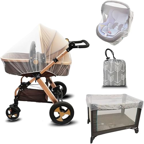 Baby Mosquito Net for Stroller with Storage Bag, Stroller Netting Mosquito with Organizer for Cribs, Infant car seat Insect mesh net, Easy Installation,Black Pink White (White)