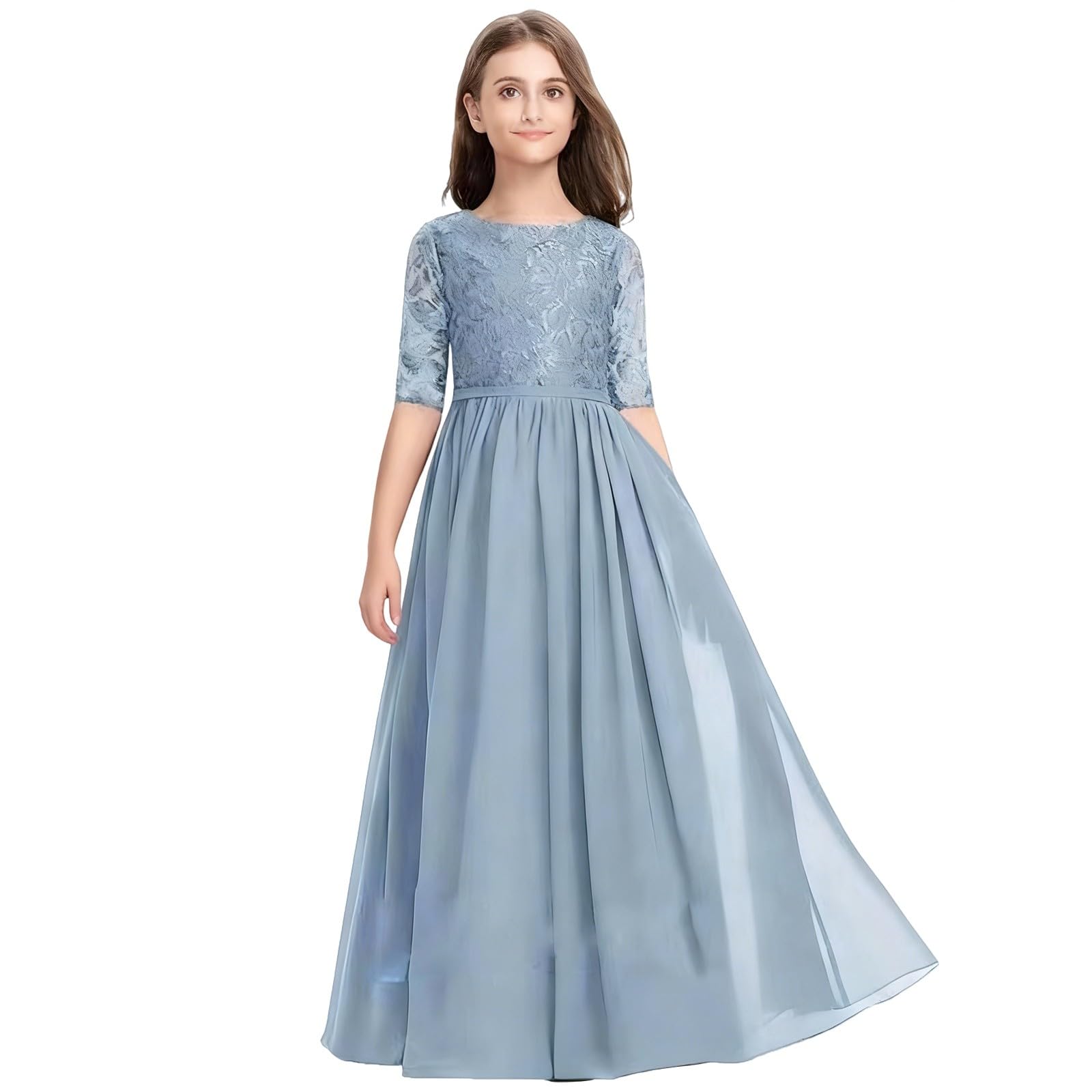 Mädchen Kleider,Festliches Kleid Mädchen,Blumenmit Ärmeln, Brautjungfern In A-Linie, Brautjungfern Unendliche Geschichte