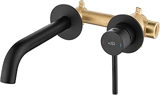 KIBI Circular Single Handle Wall Mount Faucet for Bathroom Sink with Rough-in Valve | Lavatory Faucet with Solid Brass Construction (Matte Black) (KBF1023)