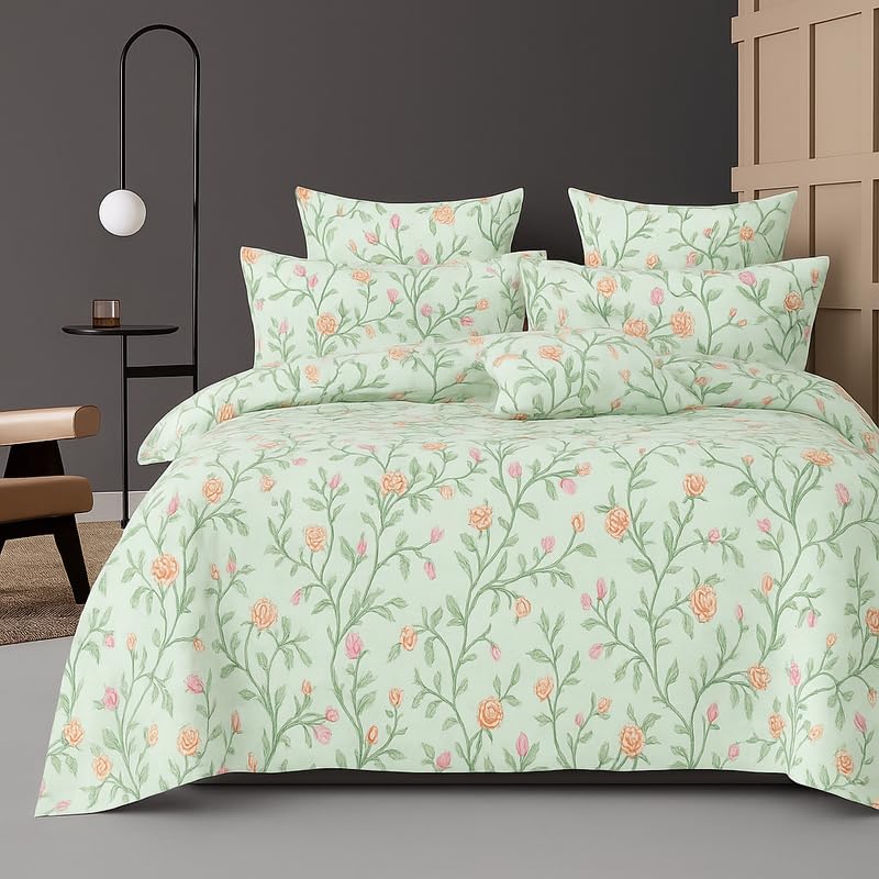BSB HOME 300 TC Microfiber XXL Soft Cotton Super King Size Bedsheet for Double Bed, King Size 108 Inches X 108 Inches, 9 Feet, 275 X 275 cm with 2 Large Size Pillow Covers - Mint Green Soft Pink