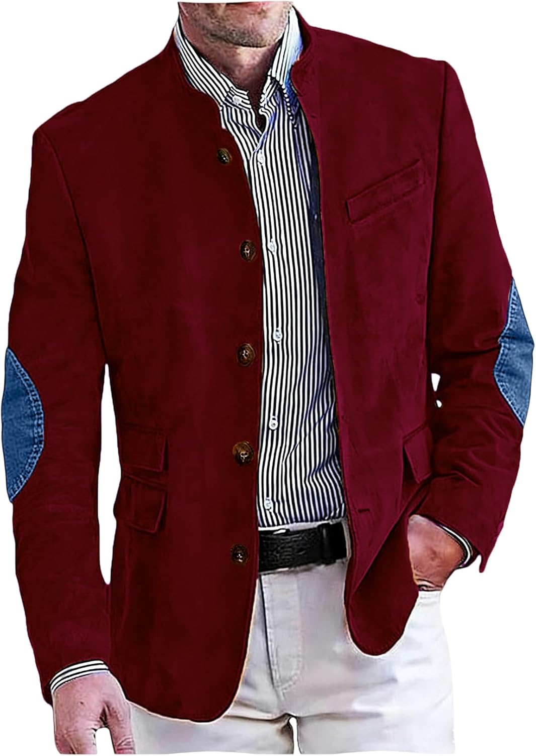 Men's Suits Jacket Suede Mans Blazer Western Vintage Sports Coat Jeans Elbow Patches Formal Casual