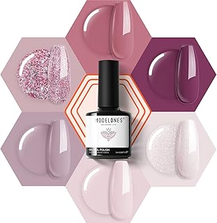 Modelones Gel Nail Polish Set-6 Colors White Soft Pink Gel Polish Classic Nude Pink Purple Glitter Nail Polish Gel Soak Of...