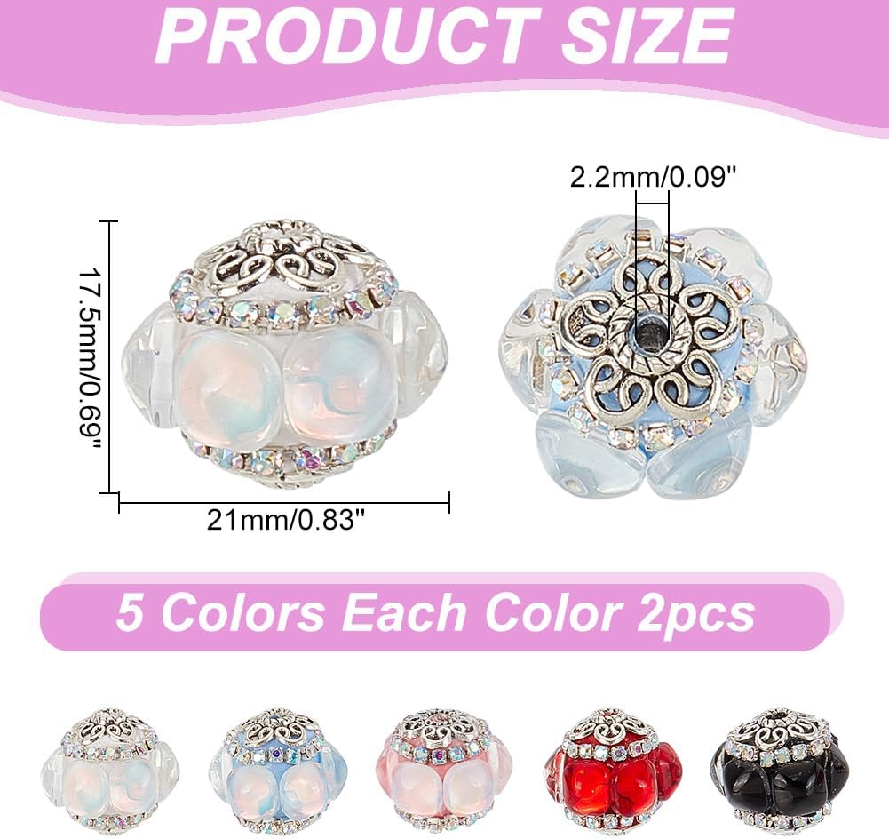 Arricraft 10Pcs 21mm Rhinestone Focal Beads for Pens, Clay With Resin 5 Colors Diamond Focals, Large Crystal for Jewelry Keychain Making - Image 2