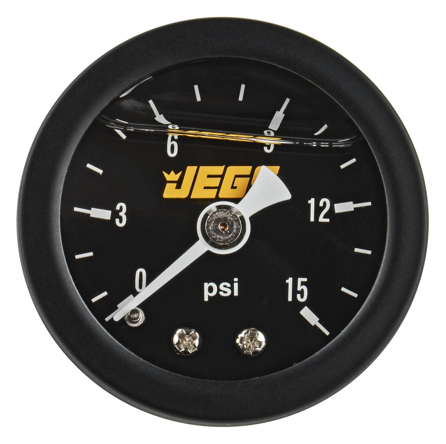 JEGS Fuel Pressure Gauge | 1.5� Diameter | Liquid Filled | 0-15 PSI | Black Dial | 1/8 � NPT Male Fitting | Black Case & Bezel