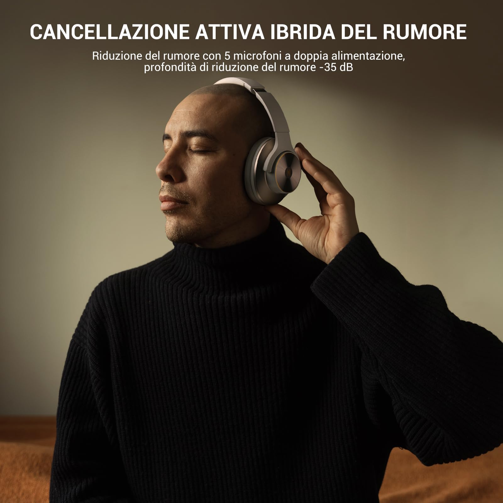 OneOdio A10 Cuffie Bluetooth Over Ear Cuffie Wireless Bluetooth con Cancellazione Attiva Rumore Adattiva fino al 98%,Ttecnologia ANC Ibrida,Riproduzione 62 Ore,Comodo da indossare Grigio Arg