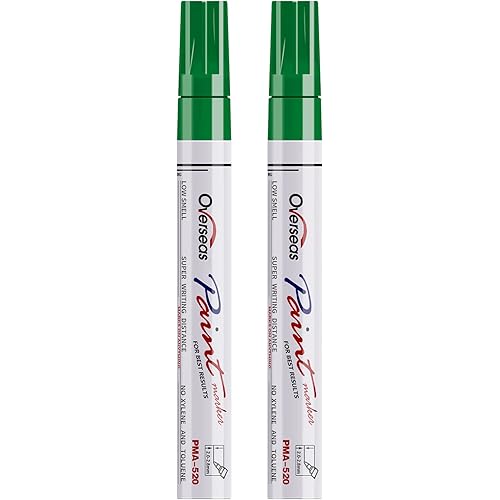 Overseas Permanent Paint Pens Green Markers - 2 Pack Single color Oil Based Paint Markers, Medium Tip, Quick Drying and Waterproof Marker Pen for Metal, Rock Painting, Wood, Plastic, Canvas, Mugs