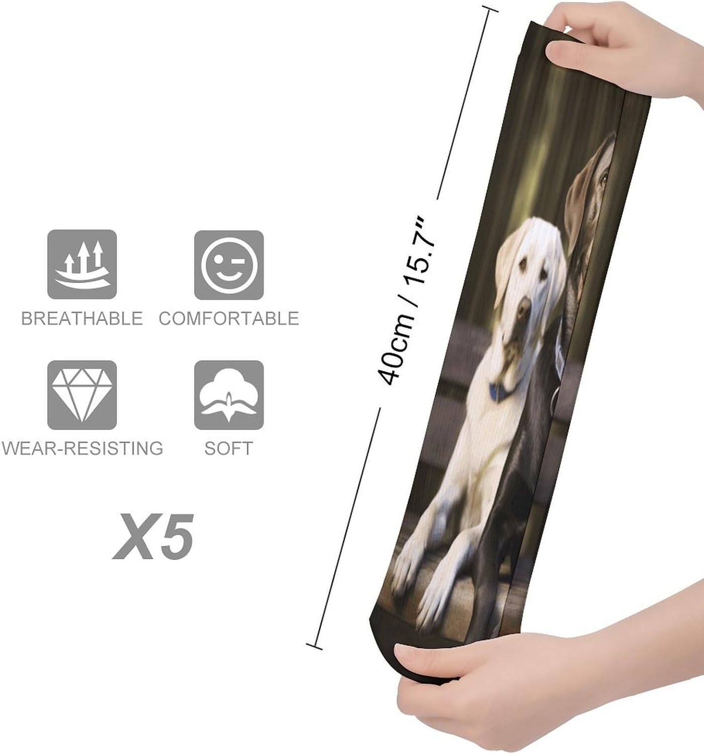 Labrador Crew Socks Cozy Casual Calf Socks Lightweight Long Work Sock Breathable Athletic Sock for Hiking Sports Running 5 Pairs