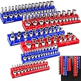 Magnetic Socket Organizer Set, 6PCS Socket Holder, 1/4', 3/8', 1/2' Sockets Holds 143 Pieces Magnetic Sockets Trays (Blue&red, 6 Pcs)