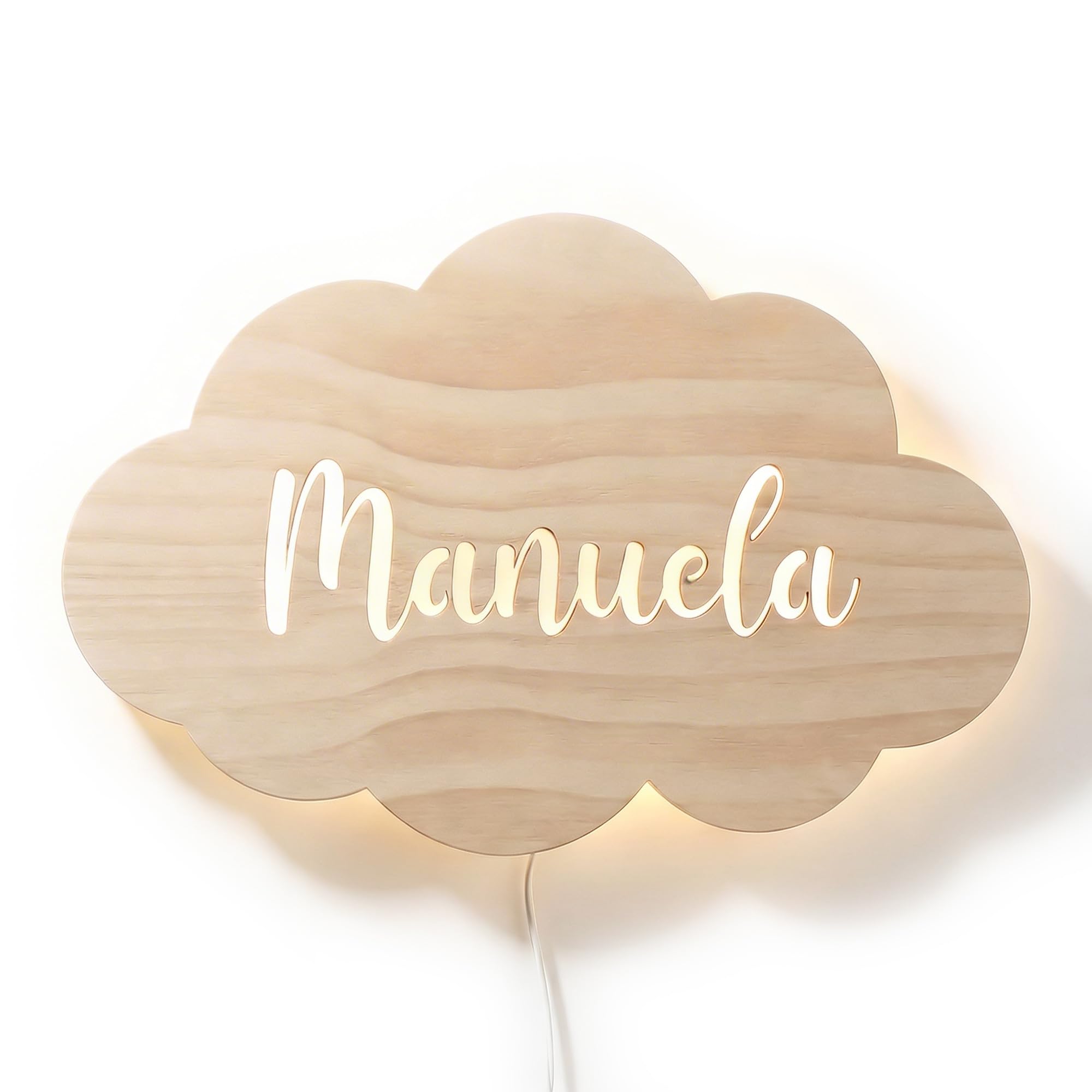 Dehome - Lámpara de Pared Infantil Personalizada LED - Diseño de Globo Nube Estrella Sol - Luz Nocturna de Madera para Bebés y Niños - Regalo Original y Decoración para Habitación Infantil (Nube)