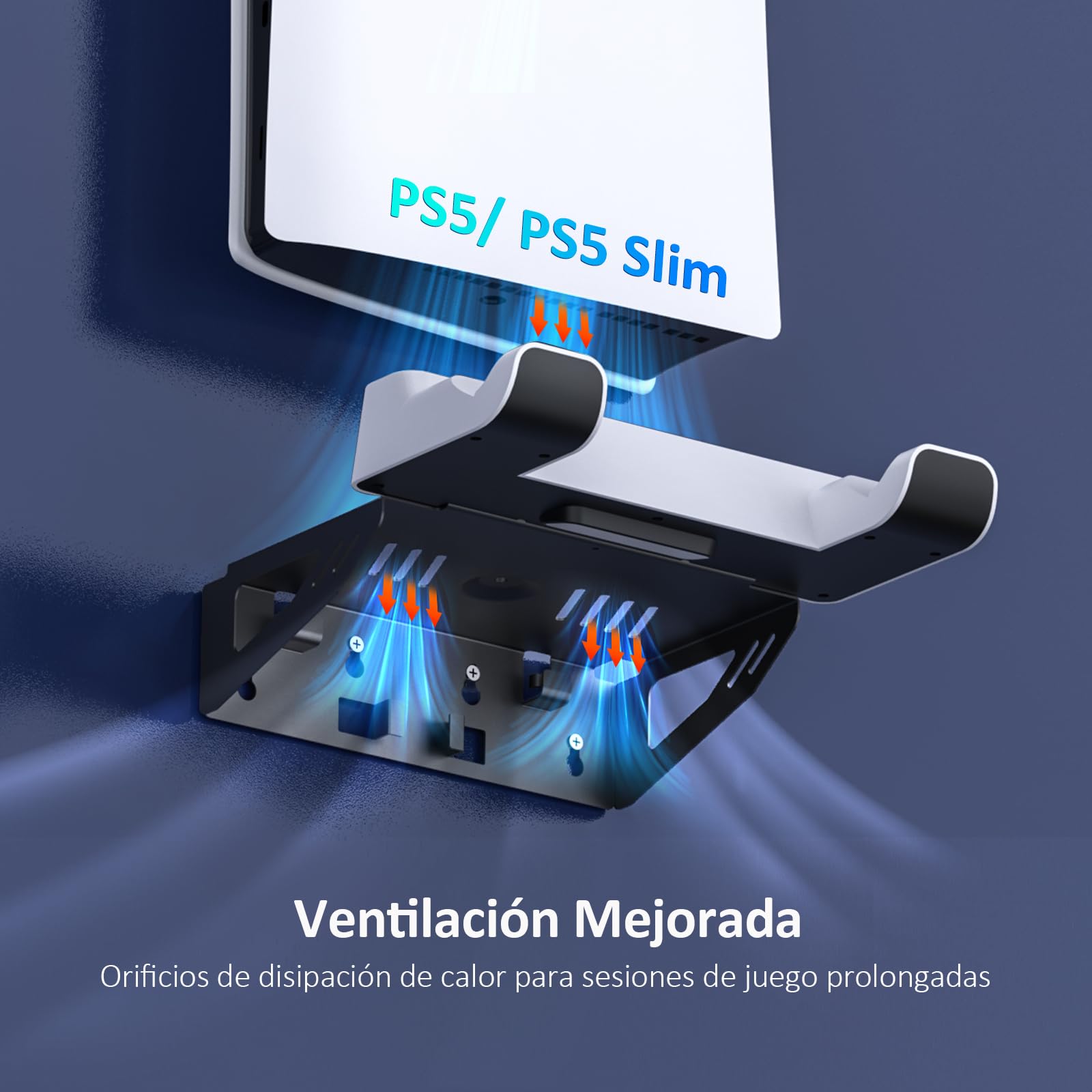 NexiGo Soporte de Pared para PS5 con Estación de Carga para PS5 (Todas Las Versiones) y Nuevas Consolas PS5 Slim, Mandos DualSense_Edge y Regulares