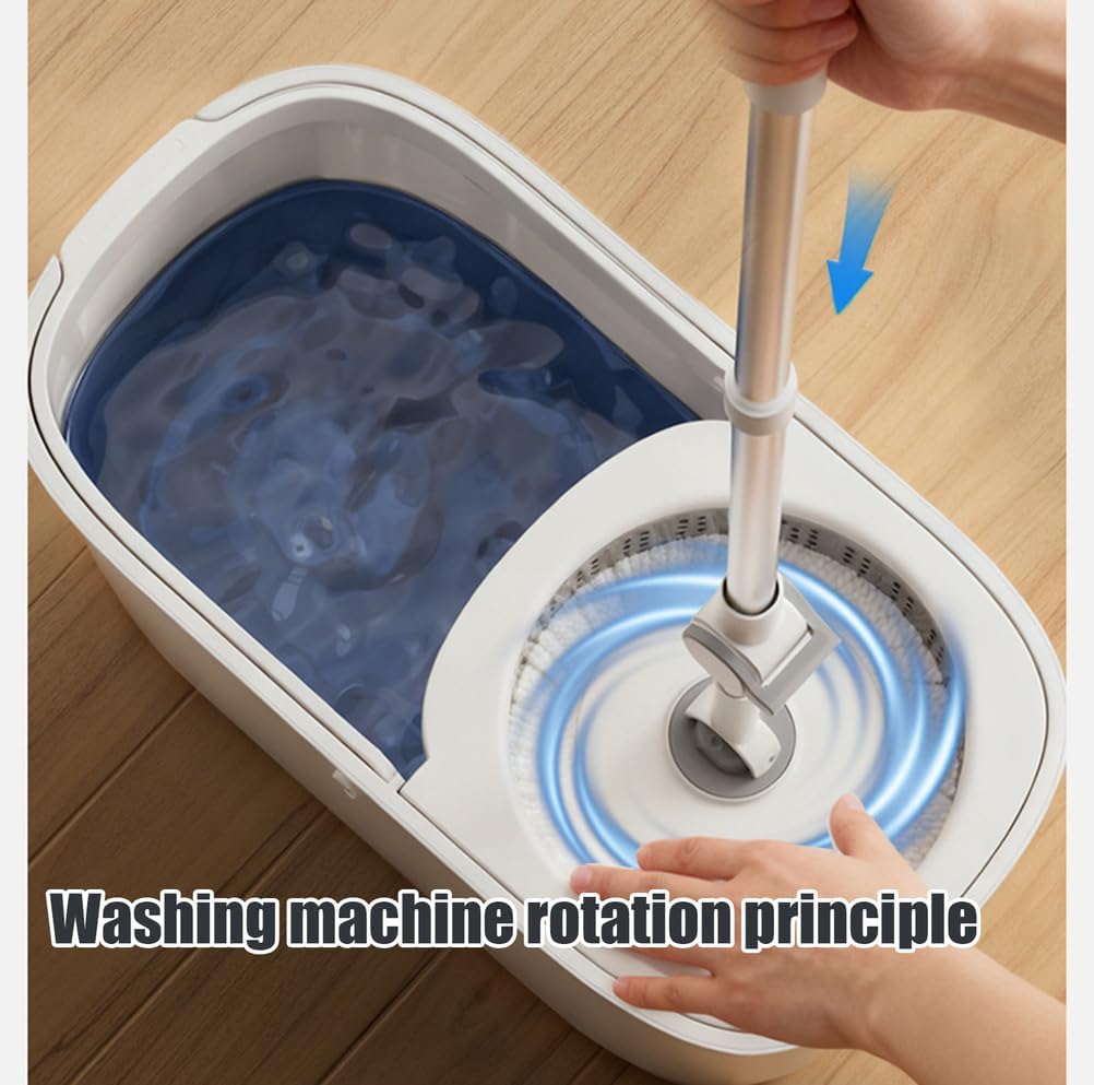 Dual Spinning Mop Heads System, Automatic Self-Wringing Floor Mop and Bucket Set with Foot Pedal, Hands-Free Wash and Dry Mop for Quick Cleaning of Hard Floors