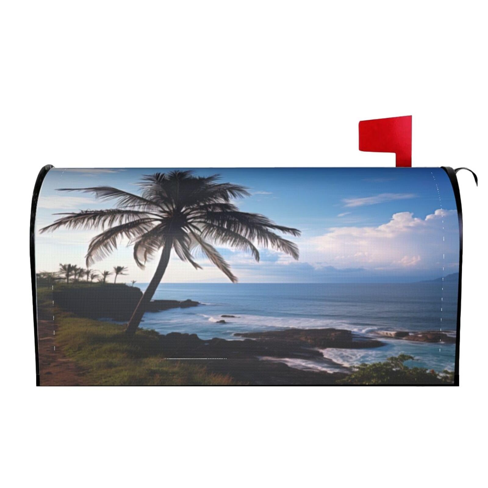 Ocean Beach Scene with Palm Trees 02 Mailbox Covers Magnetic Wraps Post Letter Box Cover Garden Home Decor