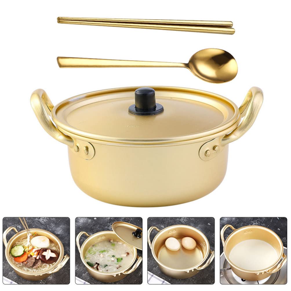 1 Set Instant Noodle Pot Cooking Pot Non Stick Pot Milk Heating Pot Stock Pot Seafood Pot Soup Pot Aluminum Pot Ramen Pot Cookware Ramen Noodle Pot Small Hot Pot Korean Noodle Pot