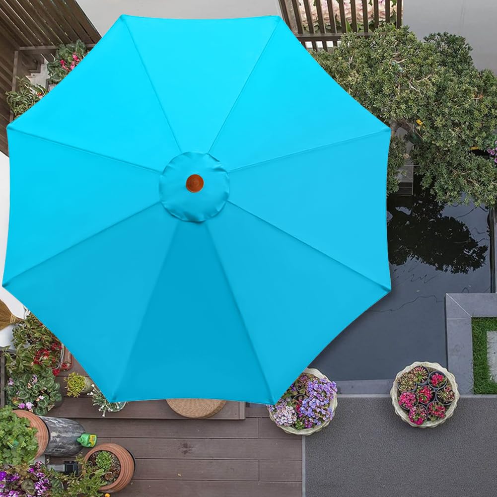 Housse de rechange pour parasol de 3 m, 8 baleines, pas de support de parasol, Bleu océan., 300cm, 8 Rippen