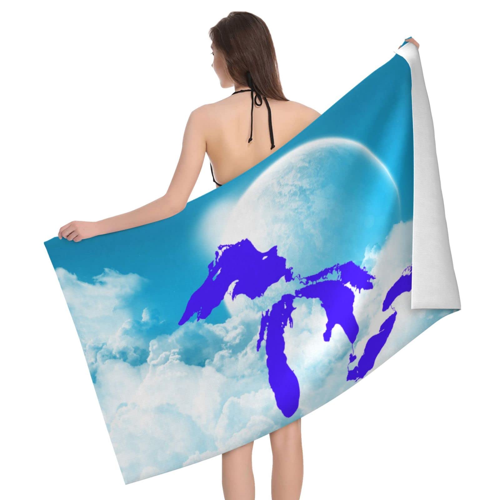 Lawenp Michigan The Great Lakes State Beach Towel, Lightweight Sand Free Quick Dry Microfiber Absorbent Bath Towel for Kids, Adults, Swimming, Bath, Yoga, Pool, Travel, Camping 32"X52"