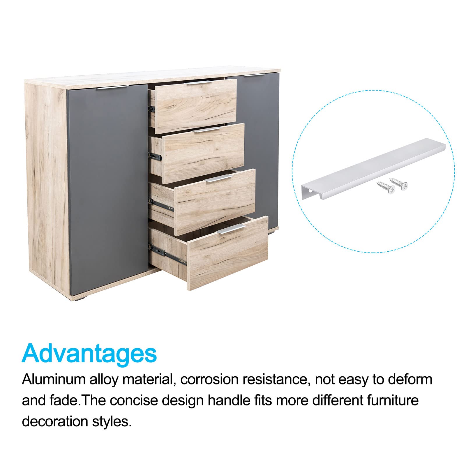 METALLIXITY Finger Edge Pull (250mm/9.84") 2Pcs, Aluminum Alloy Drawers Edge Pulls Back Mount Handle - Image 3