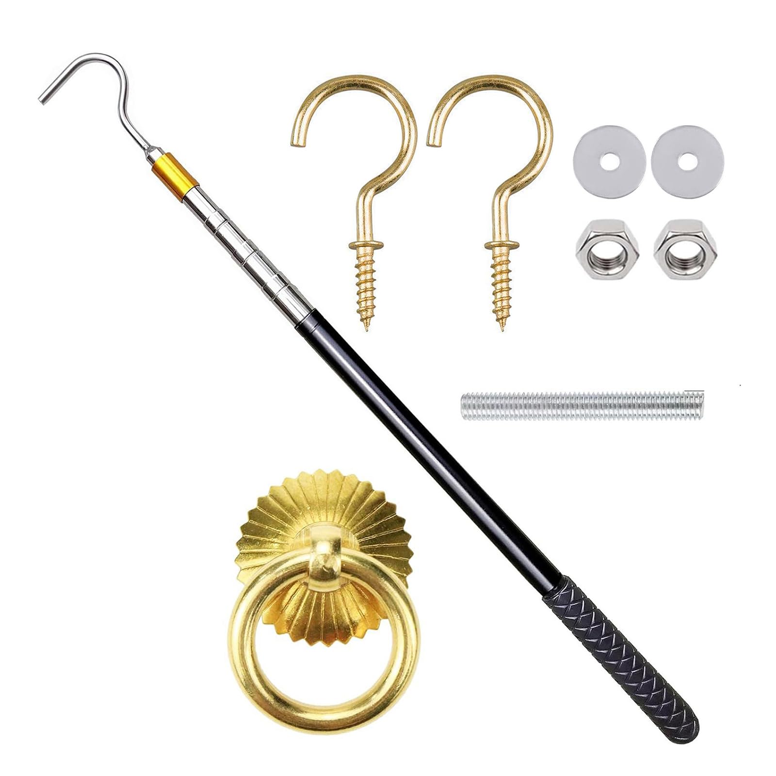 Innovative Attic Pull Down Hook Systems Comprehensive Attic Ladder Access Set Feature Adjustable Hook and Coppers Rings Accessories Set
