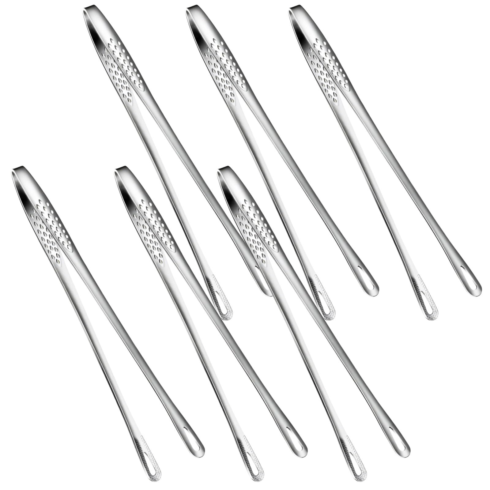 Bosreroy 11-Inch Stainless Steel Grill Tongs, 6-Pack, Anti-Slip Handle, Mirror Polished, Hanging Hole for Easy Storage