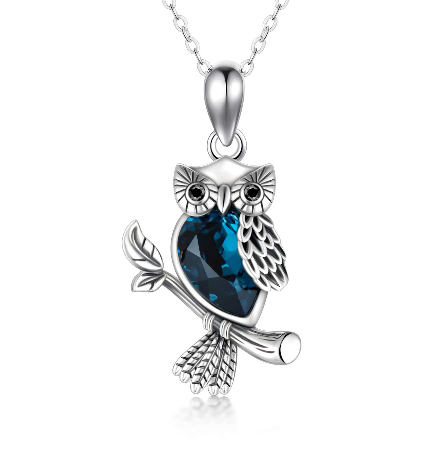 Collier Hibou en Argent Sterling 925 avec Pendentif en Forme en Cristal Cadeau d'Anniversaire pour Femme Mère 45,7 + 5,1 cm