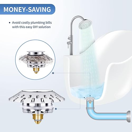 Miniatura 2 de Tapón universal para bañera con recogedor de pelo, tapón de drenaje de bañera desplegable 2 en 1 y cubierta | Cubierta de drenaje de bañera