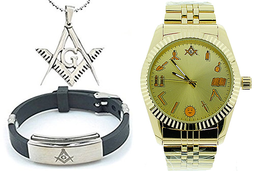 Buy 3 Piece Jewelry Set Freemason Pendant, Bracelet & Masonic Watch