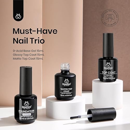 Miniatura 7 de Beetles - Juego de 3 esmaltes de uñas de gel mate y capa base que no se limpia, 3 unidades de 0.5 onzas líquidas, combinación básica de larga