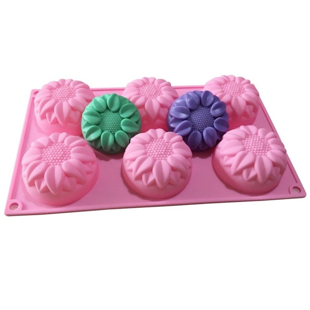 Allforhome Pink 6 Sunflowers Silicone Cake Baking Mold Cake Pan Muffin Cups Handmade Soap Moulds Biscuit Chocolate Ice Cube Tray Diy Mold