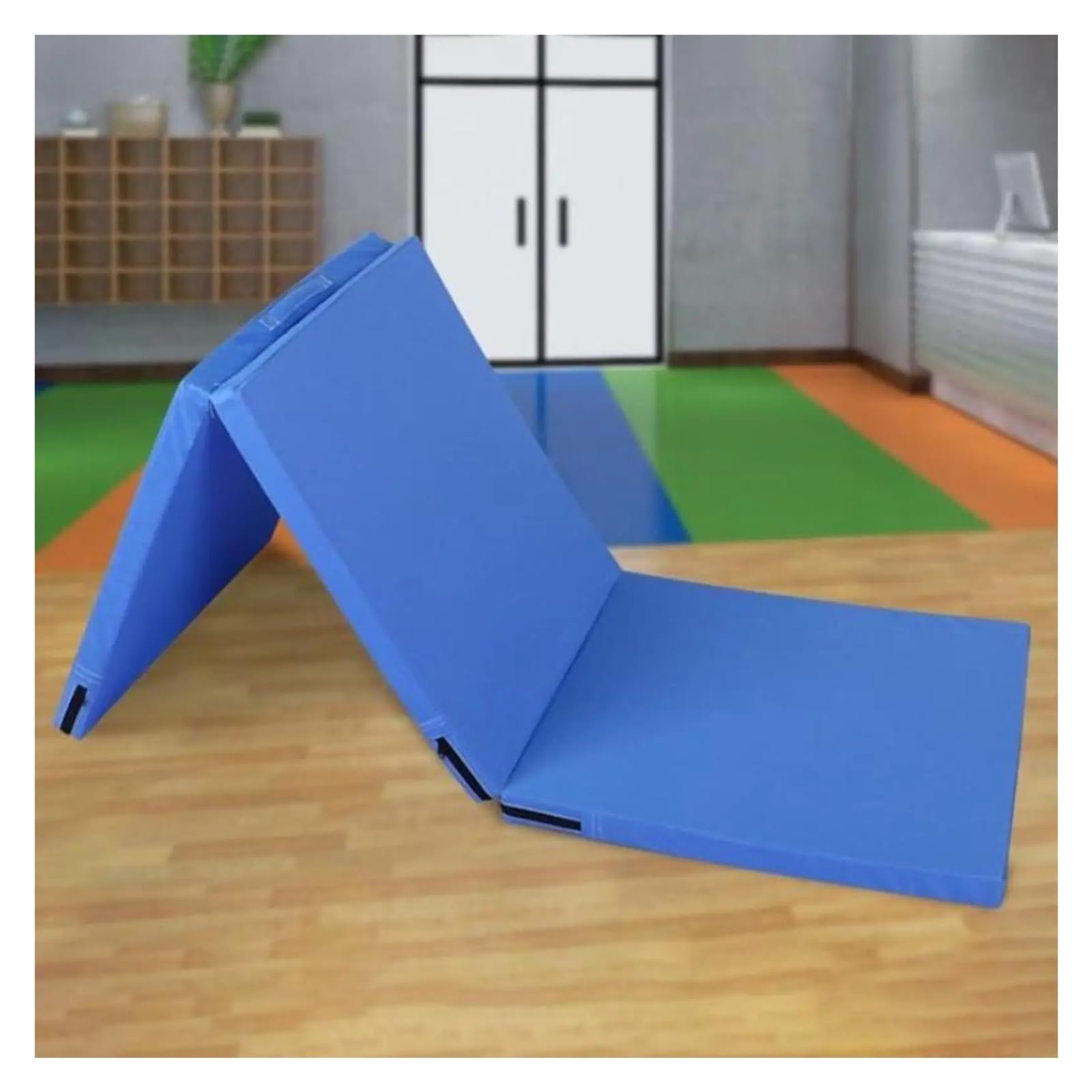 Klappbare Gymnastikmatten mit Tragegriffkissen for das Training im Freien und im Innenbereich Für Turnen(Blue)