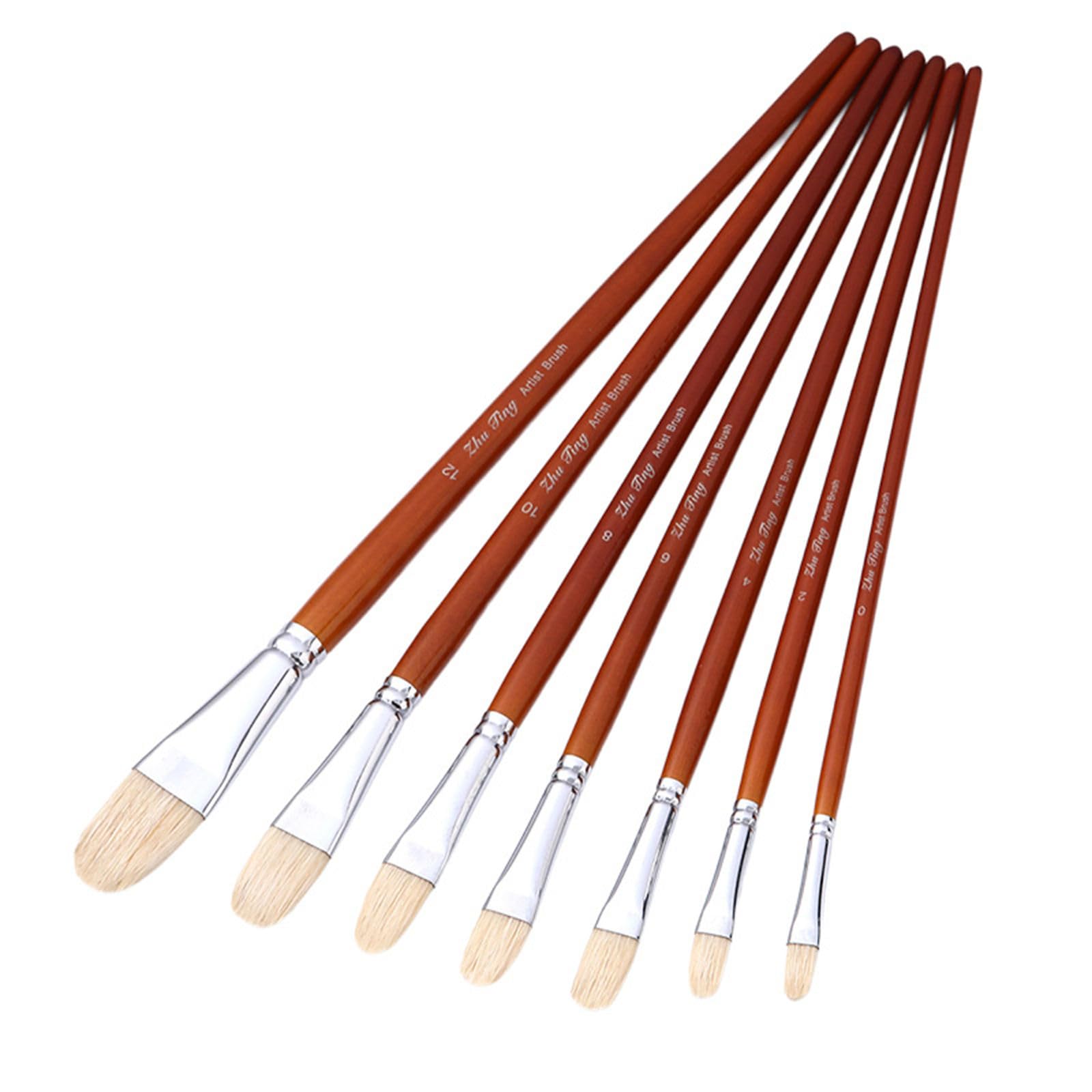 7Pcs Watercolor Paint Brushes Wooden Handle Paintbrush for Artist Beginner Acrylic Oil Watercolor Gouache Painting Wooden Handle Artist Paintbrushes