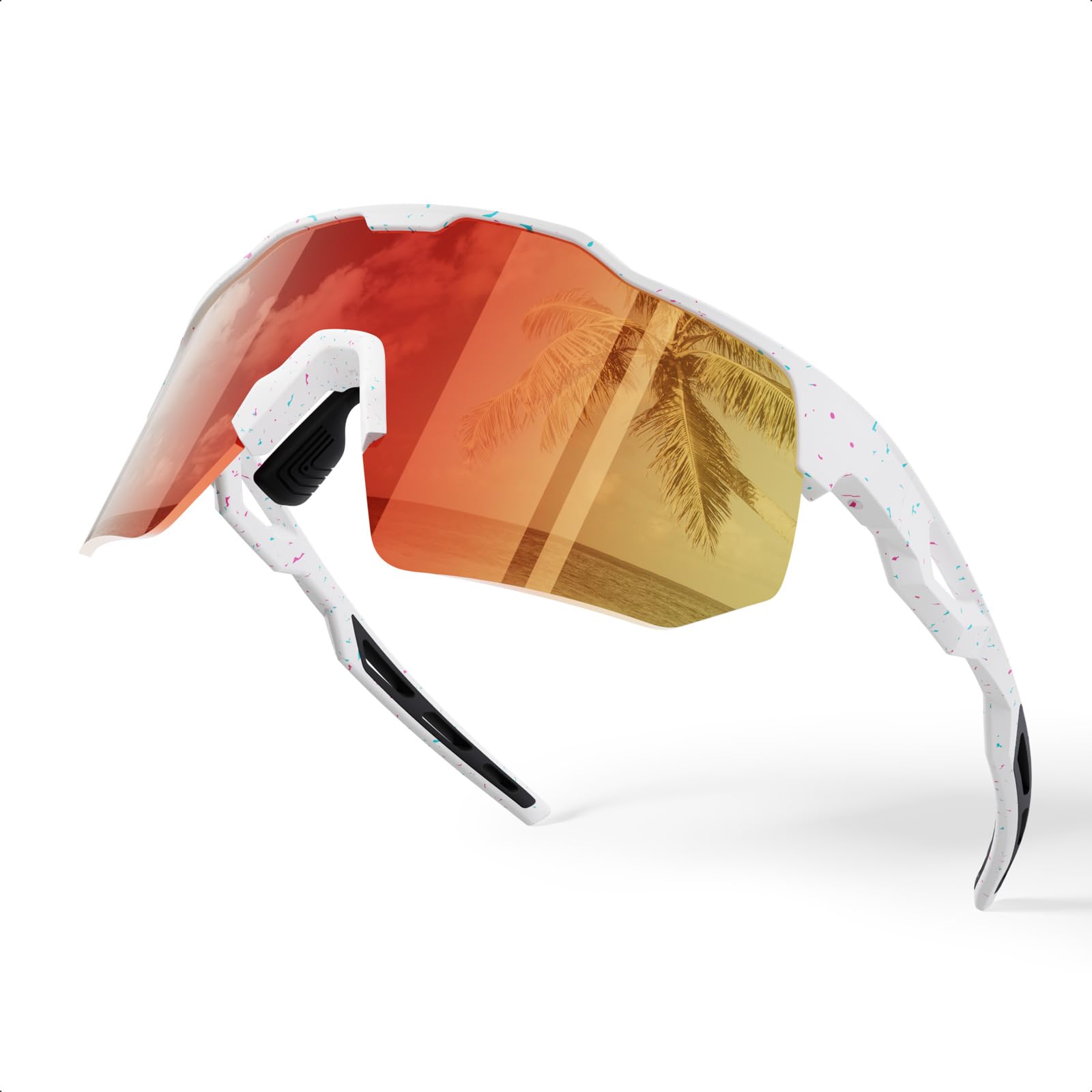 HAAYOT Occhiali da sole sportivi polarizzati per uomo e donna, protezione UV, baseball, ciclismo, corsa, guida, pesca, colore rosso